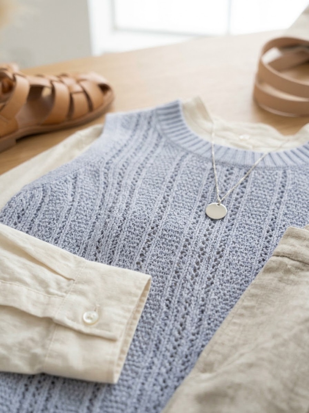 Pink Rose Light Blue V-Neck Knit Sweater Vest